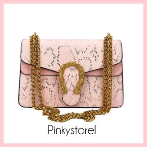 Pink Snake-Embossed Shoulder Bag with Gold Chain